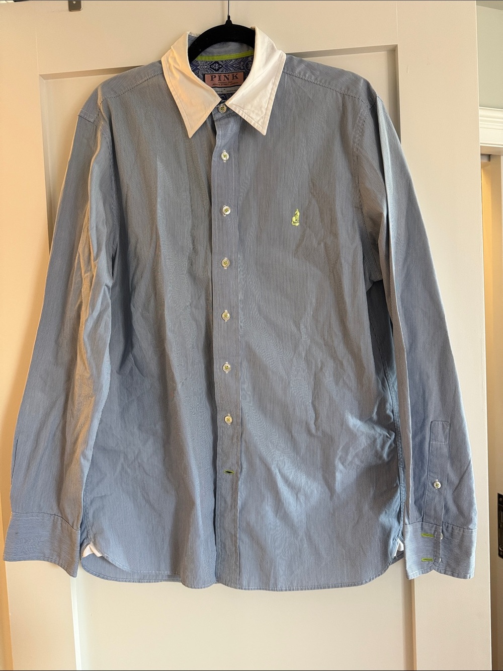 Thomas Pink Blue Button-Down Shirt with White Collar